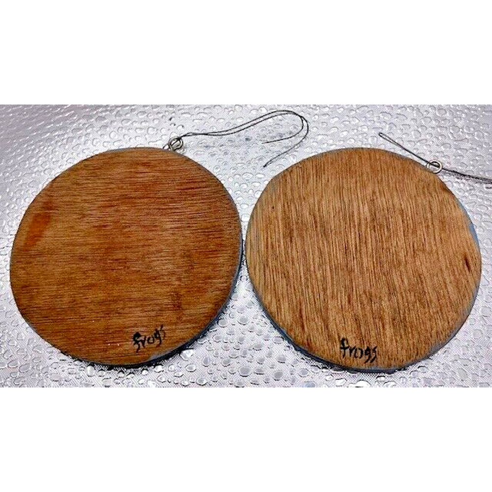 Vintage Christmas Bee Hive Wooden Ornaments Handcrafted & Signed Frogs Set of 2 - Picture 3 of 6